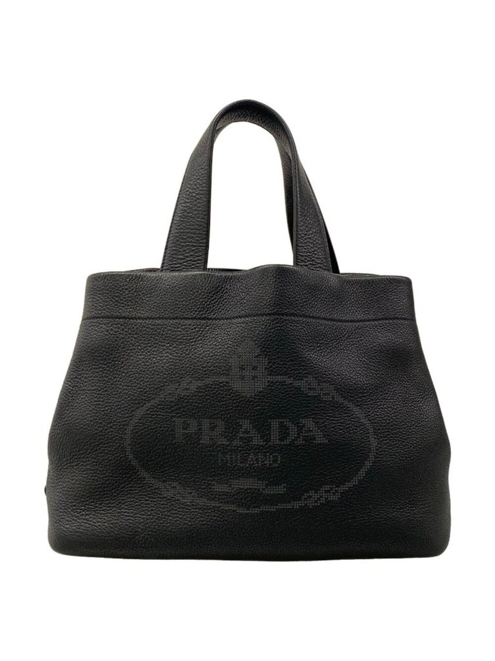 Prada Tote Bag Medium Leather Black Perforated